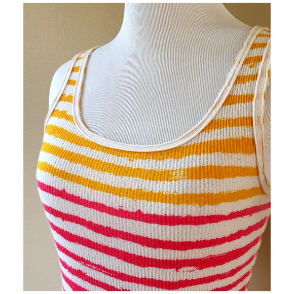 Roxy Yellow & Pink Striped White Ribbed Tank Top - Picture 2 of 3